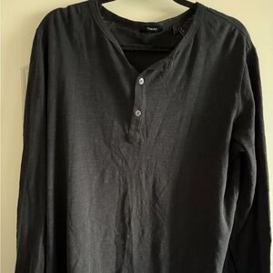 Theory Arlee L Strato Henley Mens Large Black Long Sleeve Shirt